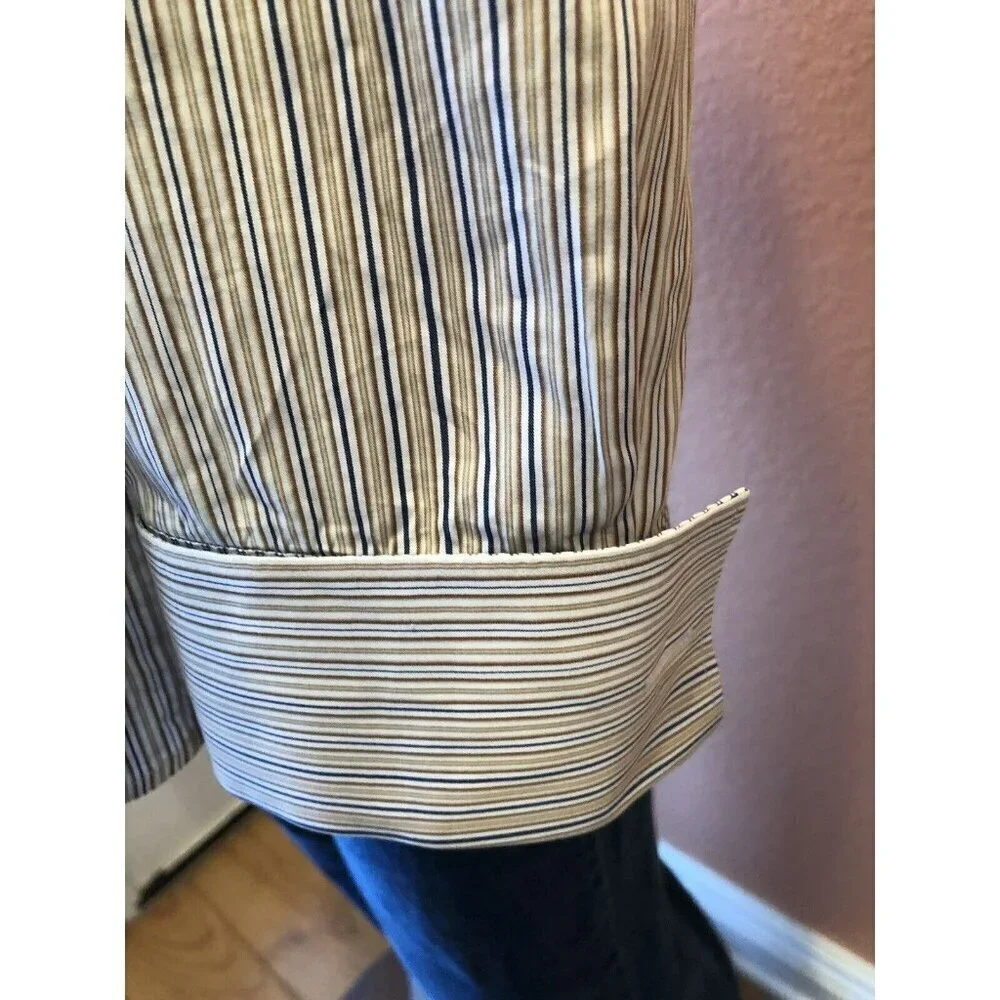 Banana Republic Mens Large Brown Striped Button Front 16 16.5 Slim Fit Italy
